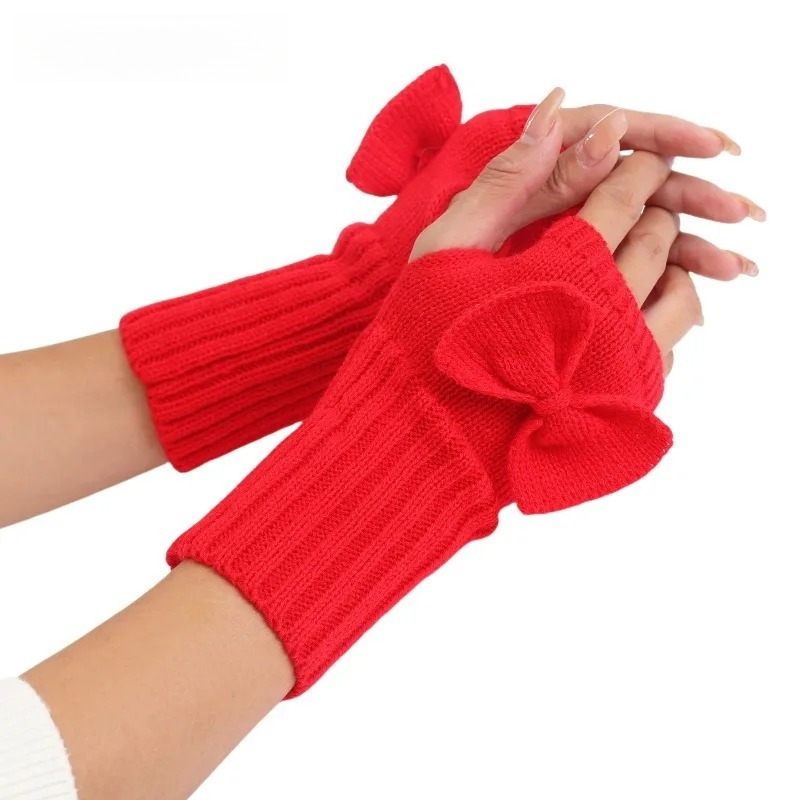 Women'S Fashion Gloves - Guanti senza dita con fiocco in