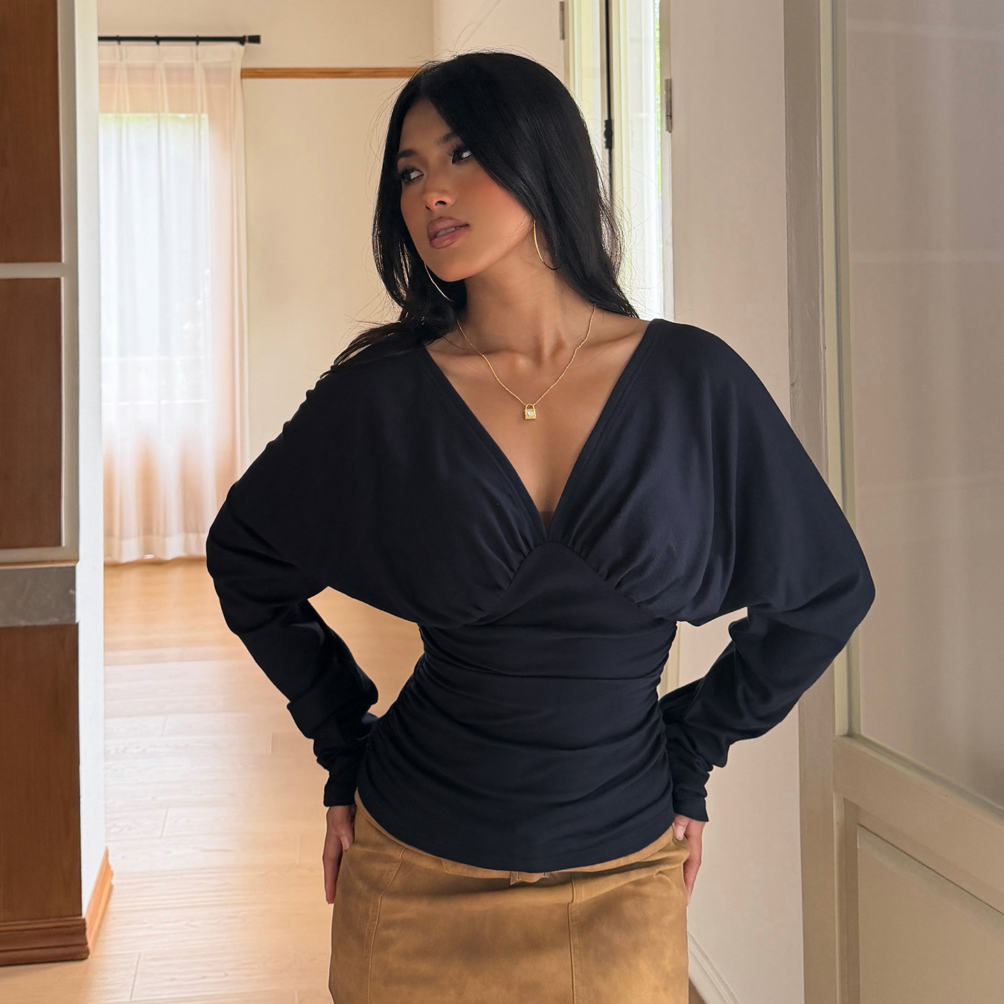 Women Fashion Blouse - Eleganti Top con Scollo a V,