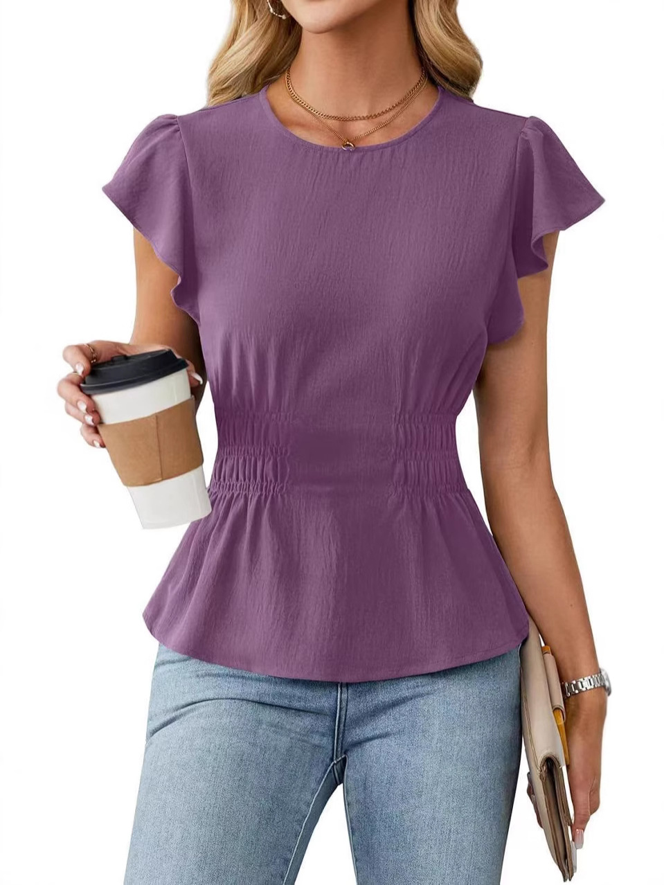 Women Fashion Blouse - Camicetta da donna con volant a