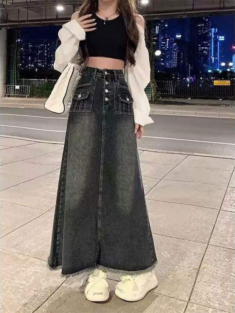 Gonna midi in denim a vita alt - A-Line Skirt Midi recensione e prezzo