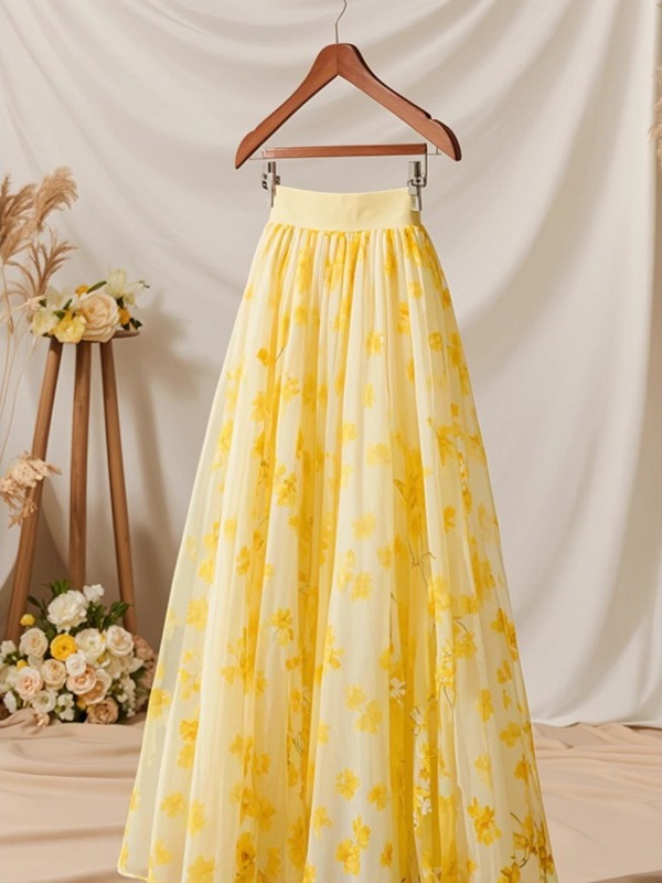 Gonna a trapezio gialla a vita - A-Line Skirt Midi recensione e prezzo