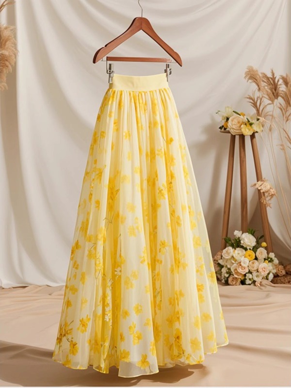 Gonna a trapezio gialla a vita - A-Line Skirt Midi recensione e prezzo