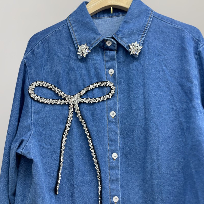 Camicia in denim con fiocco in - Women'S Fashion Denim Jacket recensione e prezzo
